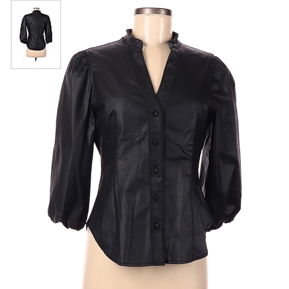 (Unworn) White House Black Market Faux Leather Top - Black - Size 2